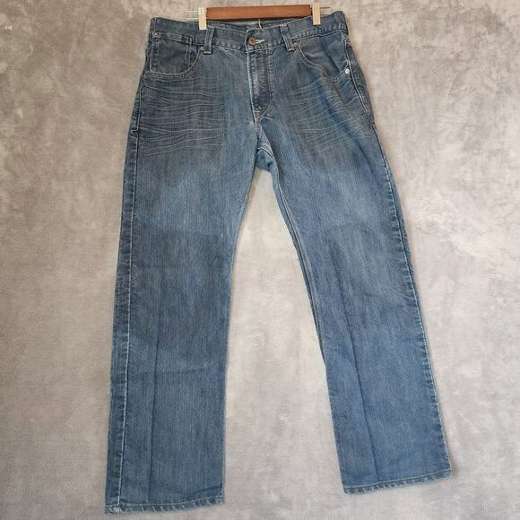 Levi's 514 Men's Whiskered Denim Jeans Dark Blue 34W 30L Circa 2008 - Picture 1 of 9